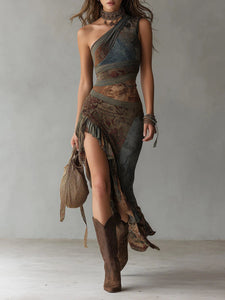 Elena | Long One Shoulder Printed Dress