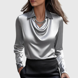 Kelly | Blouse with luxurious shine and pleated neck