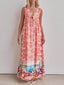 Unique Ink-Print V-Neck Lace-Up Loose-Fitting A-Line Maxi Dress