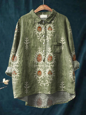Nina | Women's Vintage Ethnic Floral Art Print Casual  Shirt