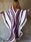 Butterfly -  Brushstroke Symphony Art Red-White Linen V-Neck Robe