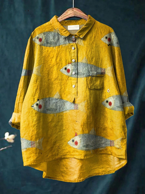 Felicity | Women's Vintage Fish Art Print Casual  Shirt