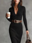 Isabella |  Elegant Ribbed Knit Turtleneck Midi Sweater Dress