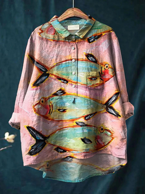 Blythe | Women's Vintage Fish Art Print Casual  Shirt