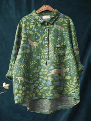 Calista | Women's Vintage Floral Animals Art Print Casual  Shirt