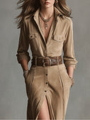 Zoe | Brown Fashion Suede Midi Dress