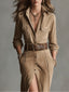 Zoe | Brown Fashion Suede Midi Dress