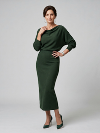 Romy | Draped Neckline Fitted Skirt Midi Dress