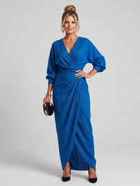 Fable | Long Sleeve Wrap Overlap Skirt Midi Dress