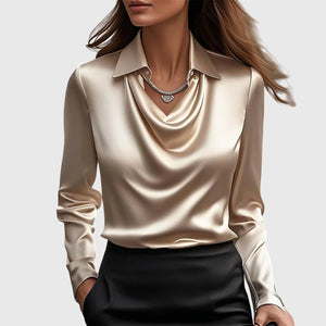 Kelly | Blouse with luxurious shine and pleated neck