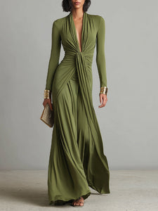 Alice | Long Dress in Stretch Silk with Deep V-Neck