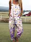 Flossie - Women's Vintage Floral Pattern Print Casual Wide Leg Jumpsuit