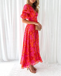 Clara – Elegant V-Neck Puff Sleeve Maxi Dress