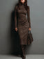 Ilaria | Midi Dress in Suede with High Collar and Long Sleeves