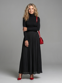 Lana | Long Sleeve Turtleneck Defined Waist Midi Dress