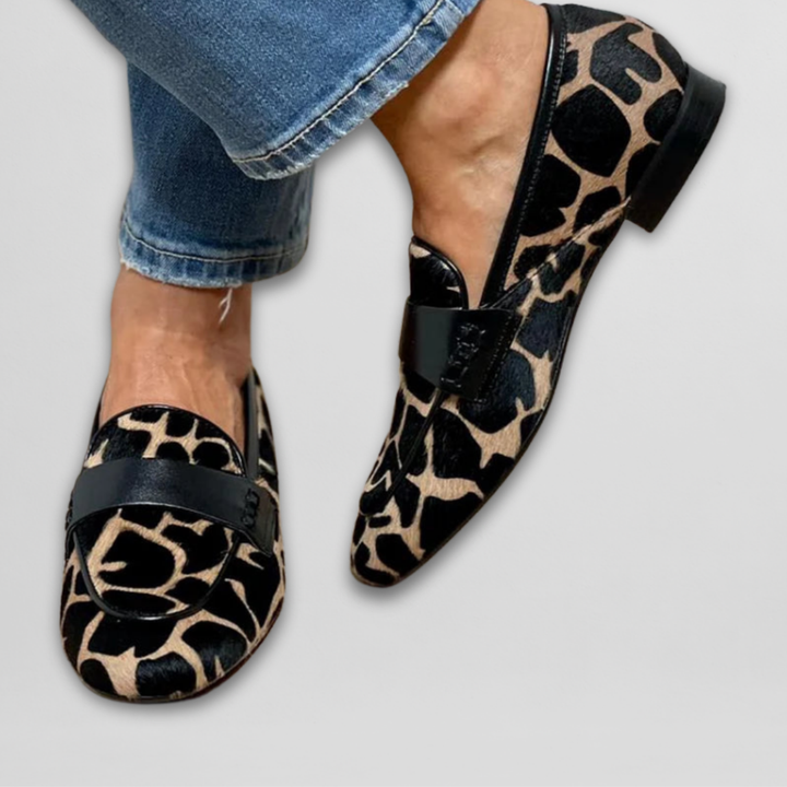 Animal-Print Loafer with Bold Red Fringe