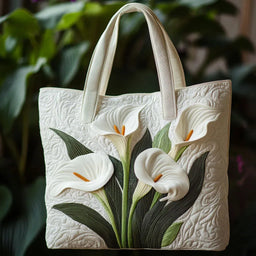 Artisanal Quilted Bag - White Lilies