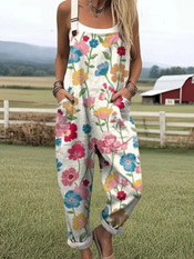 June - Women's floral print jumpsuit, casual and wide-leg
