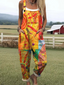 Emmylou - Women's Vintage Abstract Sun Art Print Casual Wide Leg Jumpsuit