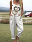 Hallie - Women's Heart To Heart Pattern Print Casual Cotton Wide Leg Jumpsuit
