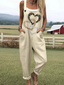 Hallie - Women's Heart To Heart Pattern Print Casual Cotton Wide Leg Jumpsuit