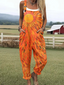 Juniper - Women's Holiday Style Conscious Oil Painting Strokes Pattern Print Casual Wide Leg Jumpsuit