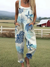 Harlow - Women's Underwater World Pattern Print Casual Wide Leg Jumpsuit