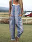 Faith - Women's Holiday Style Stripe Pattern Print Casual Wide Leg Jumpsuit