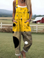 Janie - Women's Vintage Abstract Art Print Casual Wide Leg Jumpsuit