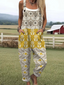 Clovis - Women's Retro Geometric Elegant Floral Print Casual Wide Leg Jumpsuit