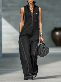 Emma | Minimalist Sleeveless Jumpsuit with White Trim