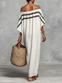 Tammy | Minimalist Maxi Dress with Off-the-Shoulder Neckline and Batwing Sleeves