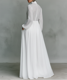 Elisa | Maxi Minimalist Dress with Patchwork, High Collar and Long Sleeves