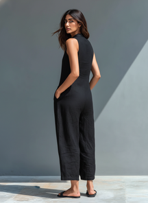 Mary | Sleeveless Minimalist Jumpsuit with High Collar and Buttons