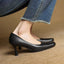 Elviera Square Leather Pumps