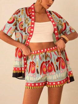 Personalized Graffiti Floral Print Shorts Two-Piece Set