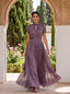 Flavia | Elegant long purple dress with a drop neckline and lace