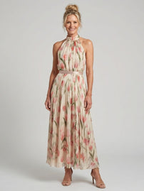 Aurelle | Halter Neck Floral Midi Dress