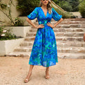 Everly - Vintage Glam Lantern Sleeve Midi Dress
