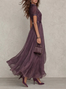 Flavia | Long Dress With Chiffon Lace Trim