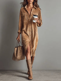 Calista | Soft-Touch Button-Down Midi Dress