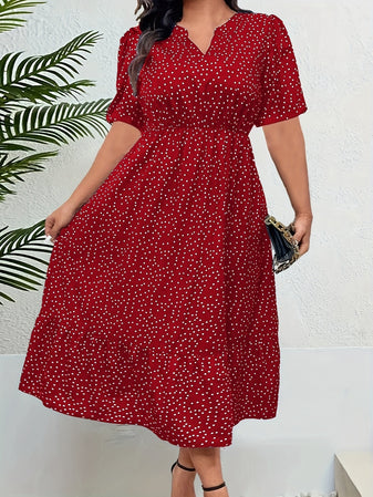 Betty | Dot Print Elegant Short Sleeve Dress