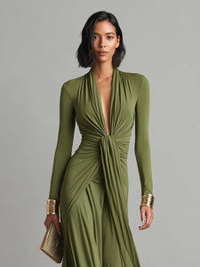 Alice | Long Dress in Stretch Silk with Deep V-Neck