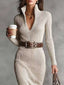 Isabella |  Elegant Ribbed Knit Turtleneck Midi Sweater Dress