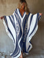 Butterfly -  Brushstroke Symphony Art Red-White Linen V-Neck Robe