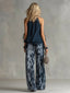 Ludovica | Elegant chiffon set with high-neck top and wide-leg printed trousers