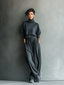 Candice | Charcoal Knit Set with High Neck and Wide Leg Pants