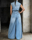 Stella | Cinched Waist Wide Leg Denim Jumpsuit