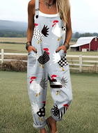 Carla - Women's geometric chicken art print jumpsuit