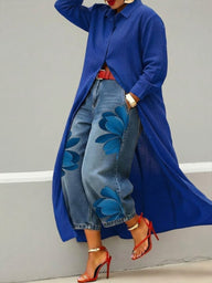 Daniella | Linen Dress & Floral Denim Pants Set